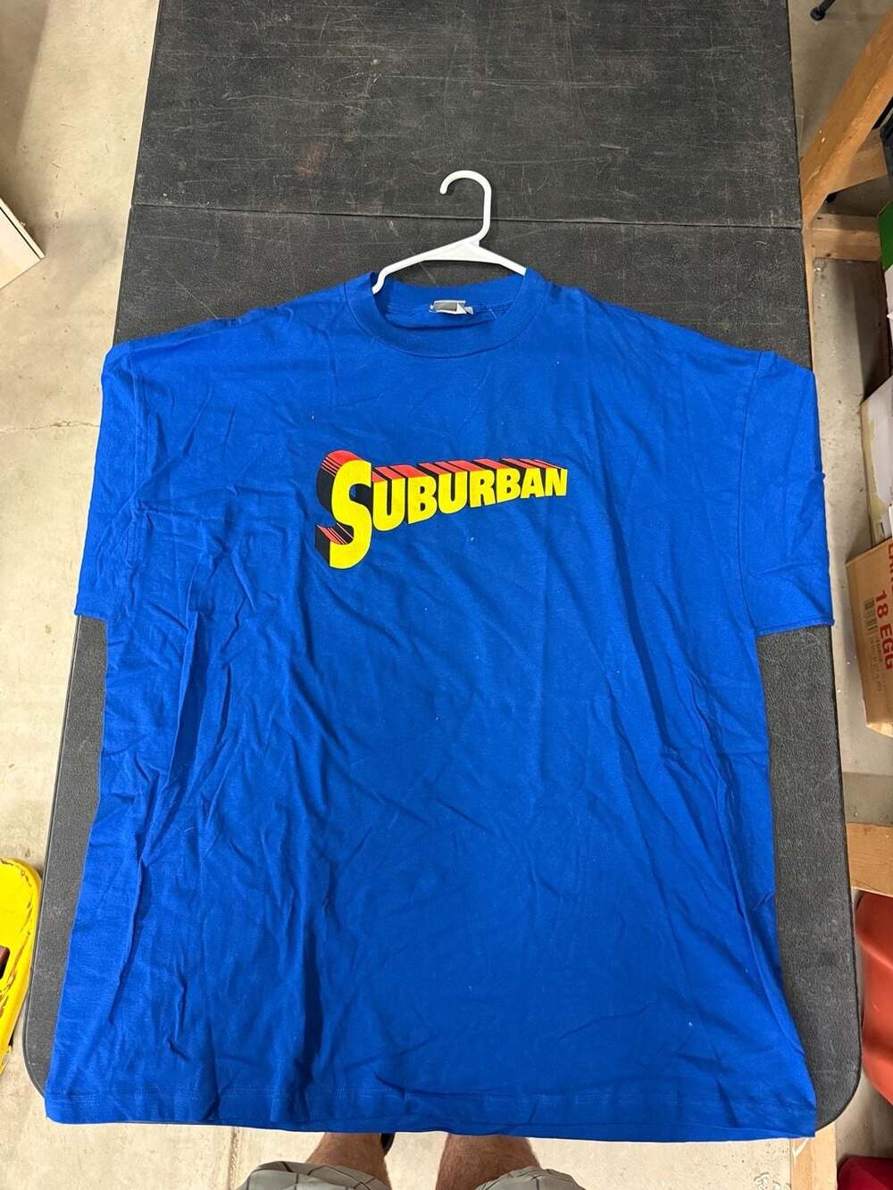 Suburban Men's XL Short Sleeve Graphic T-Shirt Blue Superman Parody